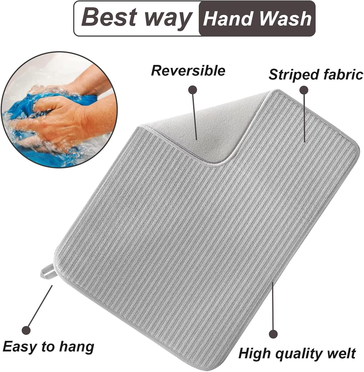 2 Pack Large Dish Drying Mat for Kitchen Counter,24*17 inch Microfiber Absorbent Dish Drainer,Large Size Dish Drying Pad for Countertops,Draining Racks,Sinks(Gray)