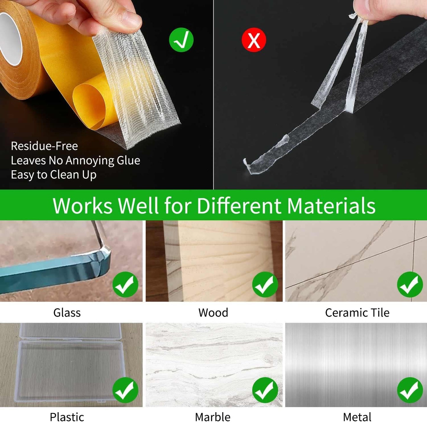 2Pack Double Sided Tape Heavy Duty, 0.79" x 33FT (66FT Total), Universal High Tack Strong Wall Adhesive with Fiberglass Mesh, Super Sticky Resistente Clear Tape, Easy Use Mounting Tape