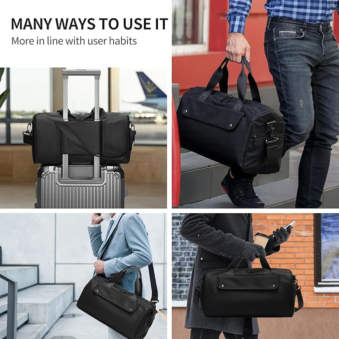 Small Gym Bag, Black Waterproof Duffle Bag for Men Women, Cordura Workout Bag with Trolley Sleeve, Duffle Bag for Travel, Sports, Fitness, Training, Yoga, Hospital