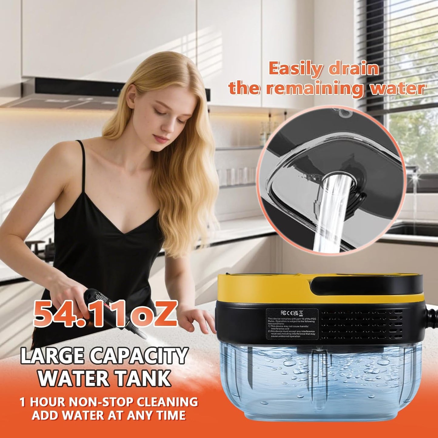 Handheld Steam Cleaner, 10s Fast Heating Steamer for Cleaning, 1.6L Water Tank, 3 Levels Adjustable Handle, 11-in-1 Steam Cleaner for Home, Kitchen, Dirt, Grease, Grout, Tile, Floor, Couch and Car