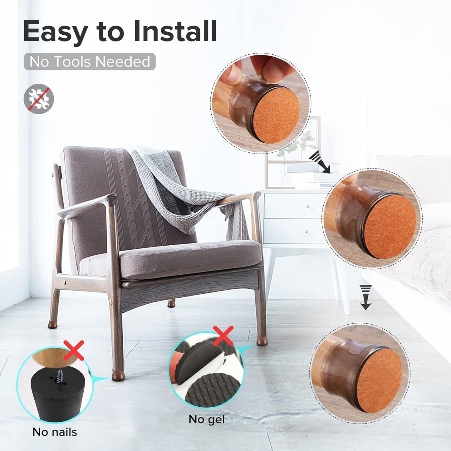 24PCS Upgraded Silicone Chair Leg Floor Protectors for Hardwood Floors, Furniture Sliders for Chair Legs, Felt Bottom Furniture Pads, Anti-Slip Round&Square Cap Covers to Scratch and Reduce Noise