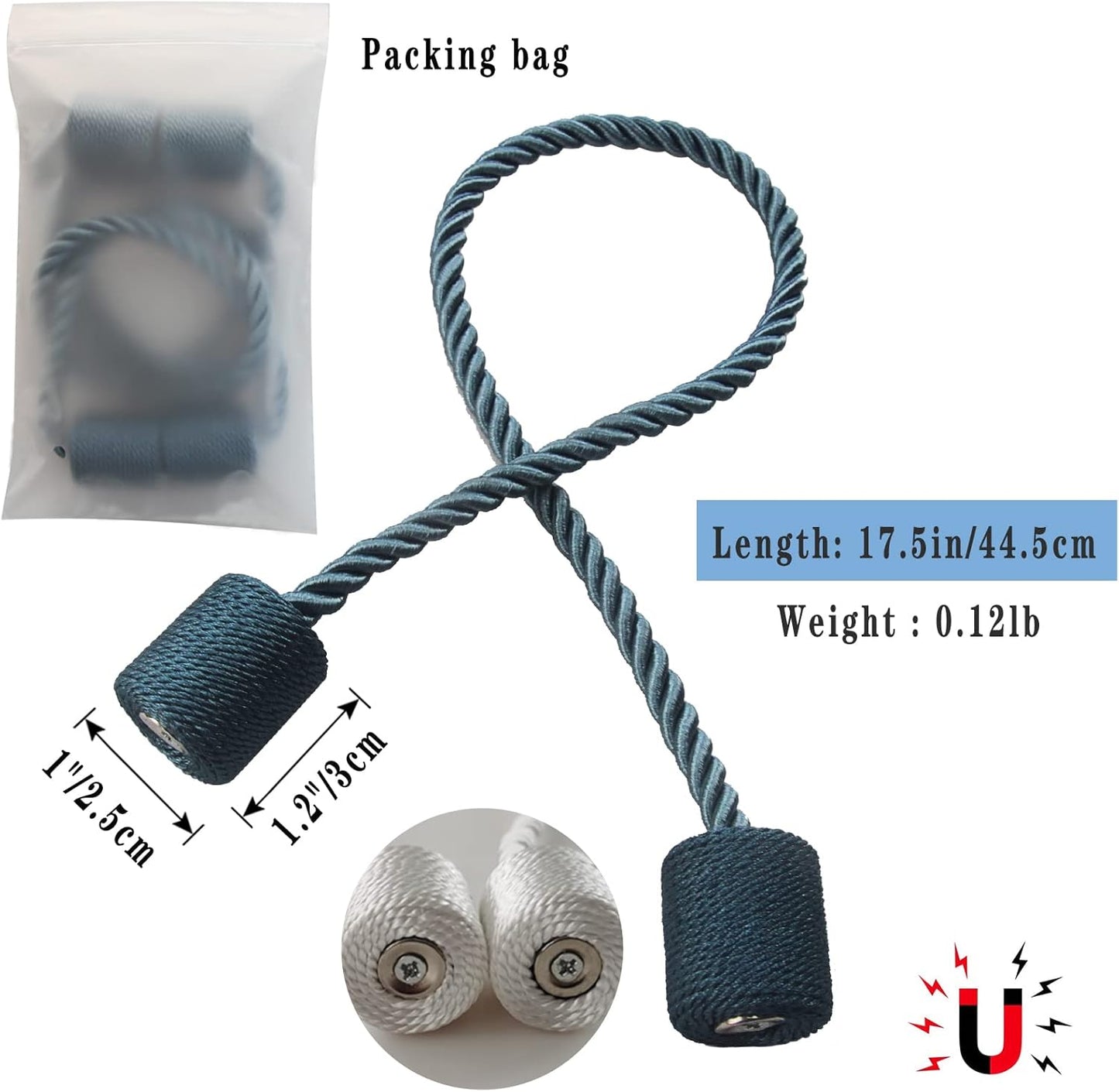Magnetic Curtain Tiebacks 6 Pack Blue Curtain Rope Tieback Curtain Holders for Drapes Modern Tie Backs Decorative Curtain Holdbacks
