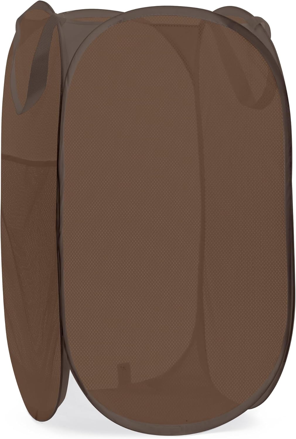 Handy Laundry Collapsible Mesh Pop Up Hamper with Wide Opening and Side Pocket - Breathable, Sturdy, Foldable, and Space-Saving Design for Clothes and Storage (Brown)