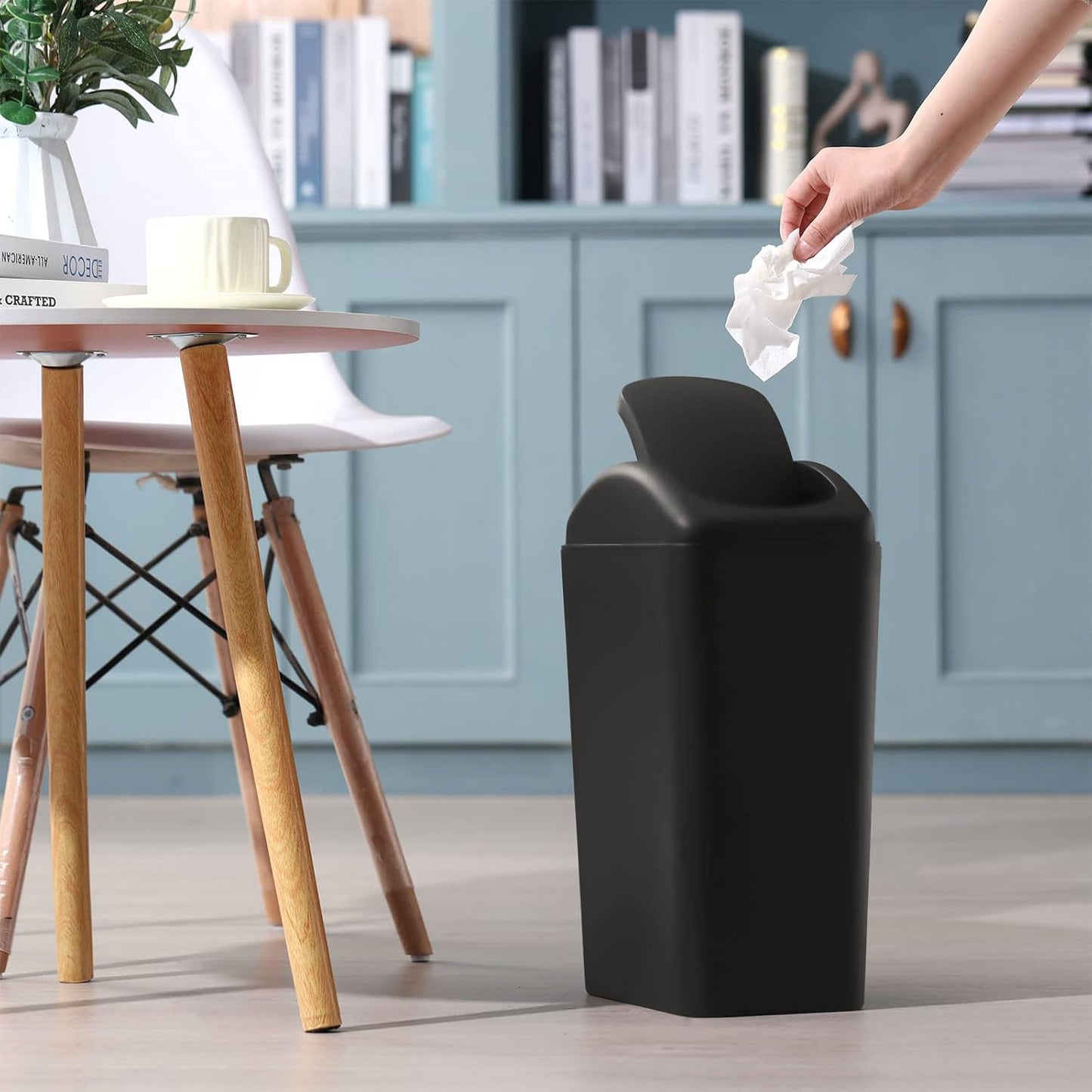 Hoolerry 6 Pcs 3 Gallon/12 Liter Small Trash Can Plastic Kitchen Garbage with Lid Small Trash Bin for Bathroom Office Bedroom Kitchen Waste Outdoor (Black)