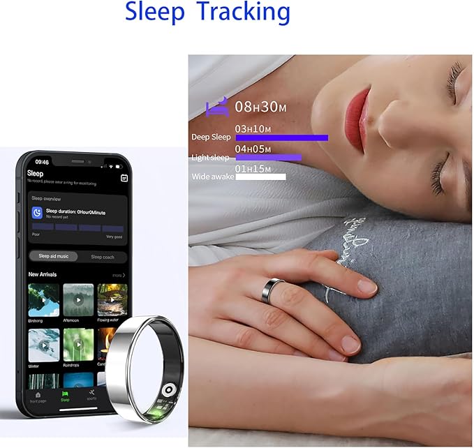 Fitness Tracker, Smart Ring for Women Men, Sleep Tracker Ring with 24/7 Heart Rate Monitor, Fitness Ring with Activity Tracker, Step Counter, Calorie Pedometer, No APP Fee, iOS Android (Black, 10)
