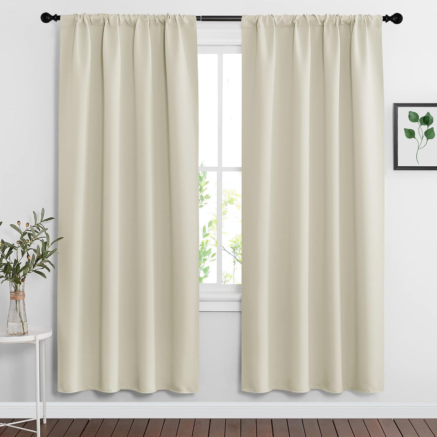 RYB HOME Curtains for Bedroom 72 inches Long, Blackout Thermal Insulating Window Treatment Drapes for Living Room Bathroom Basement Laundry Classroom, W 34 x L 72, Beige, 2 Panels