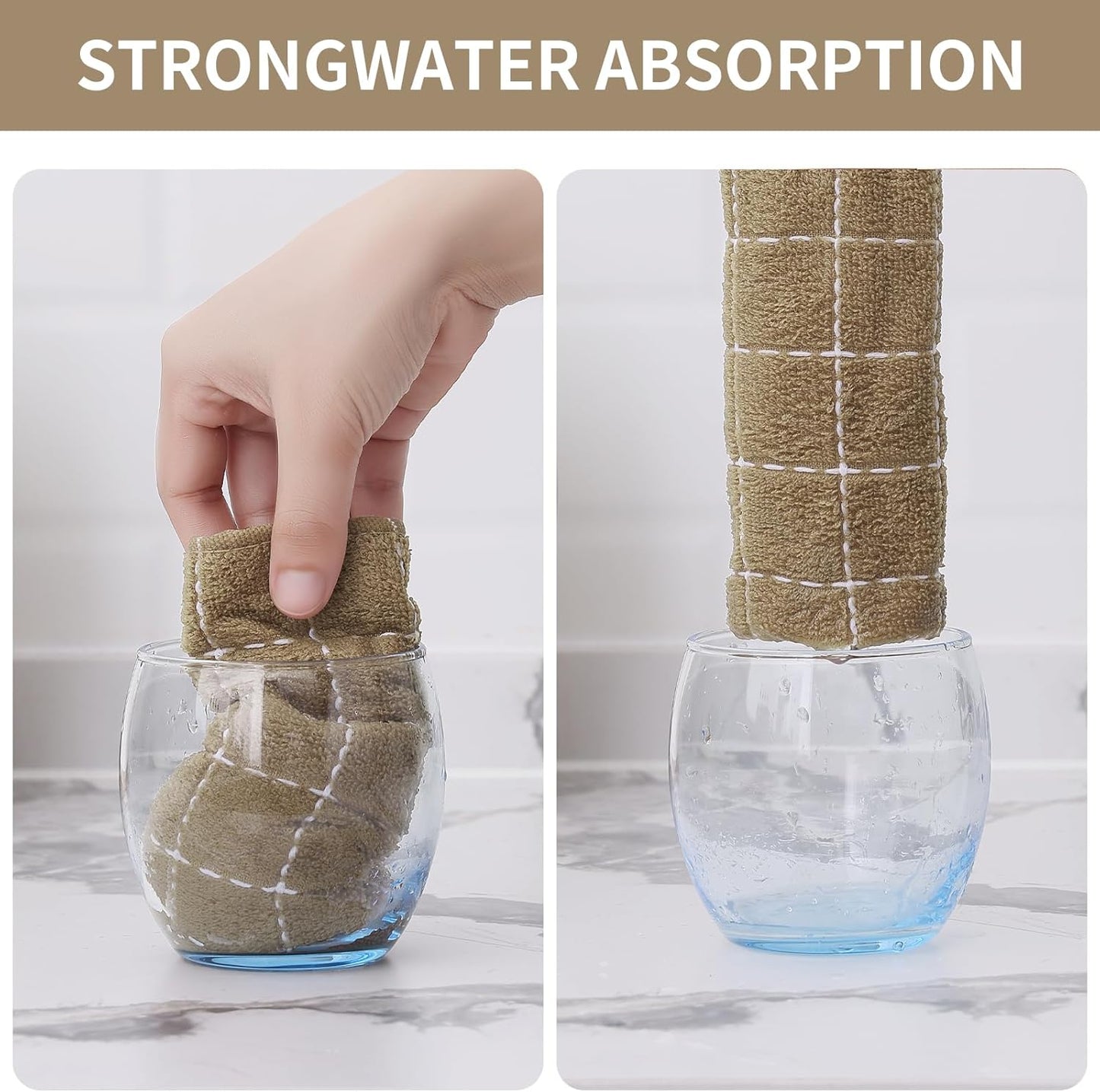 Homaxy 100% Cotton Terry Kitchen Towels(Tan, 13 x 28 inches), Checkered Designed, Soft and Super Absorbent Dish Towels, 8 Pack