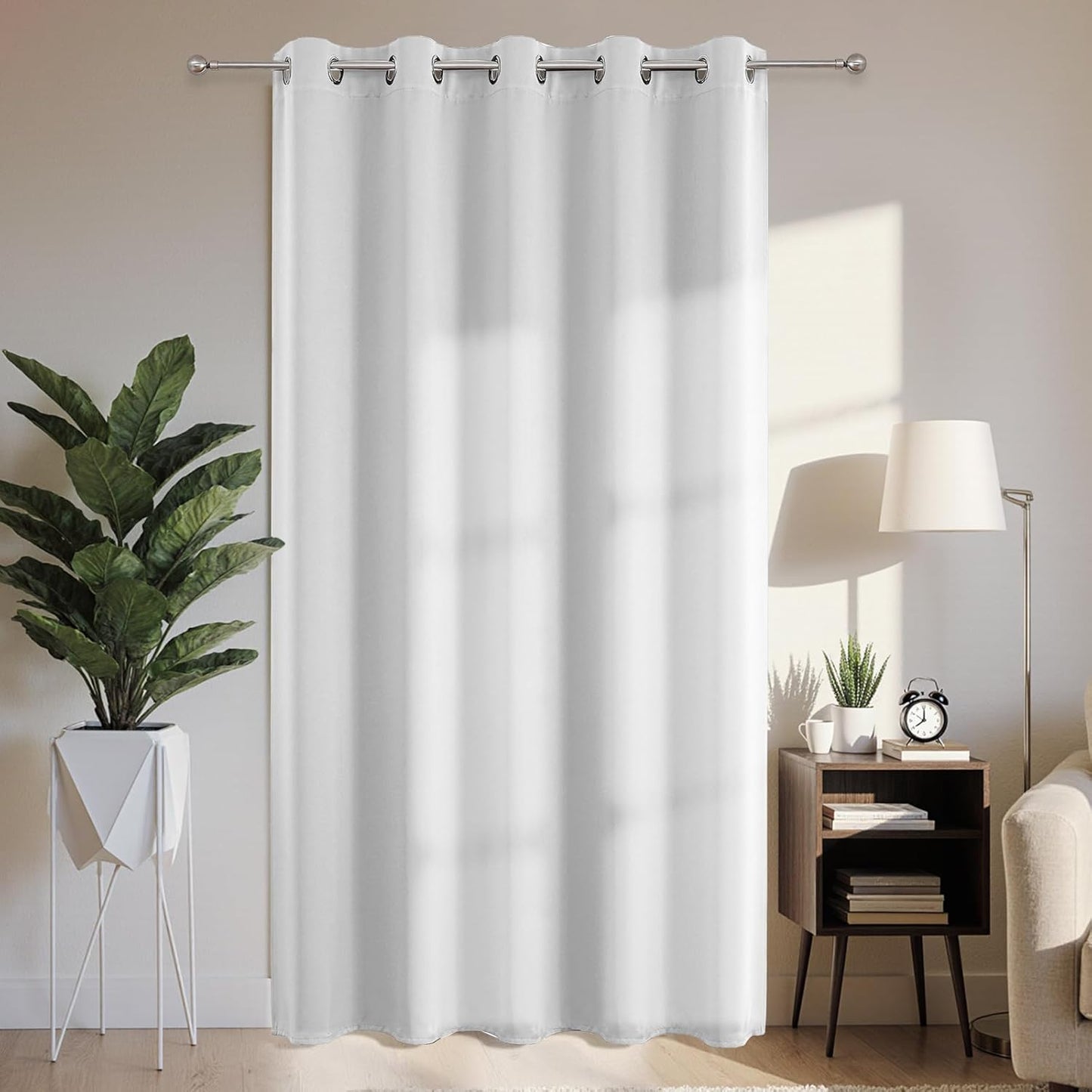 Joydeco Blackout Patio Sliding Door Curtains 108 Inches Long, Grommet Privacy Room Divider Curtains, Extra Wide Thermal Blackout Drapes for Bedroom Living Room (Greyish White, 70Wx108L, 1 Panel)