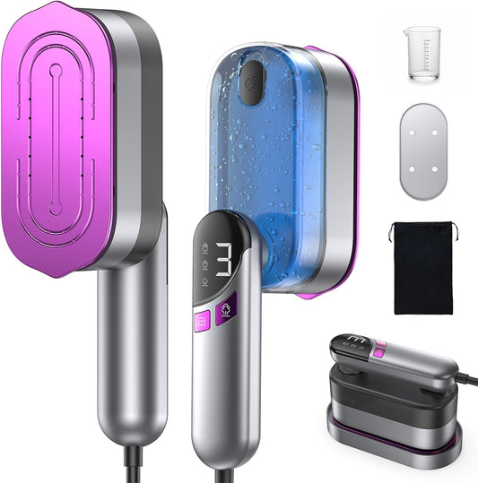 2-in-1 Handheld Steamer and Iron for Clothes, 1000W Travel Steamer with Ceramic Soleplate, 9s Fast Heat-Up, Leak-Proof 170mL Tank, Self-Clean, Portable Wrinkle Remover for Home & Travel, 120V