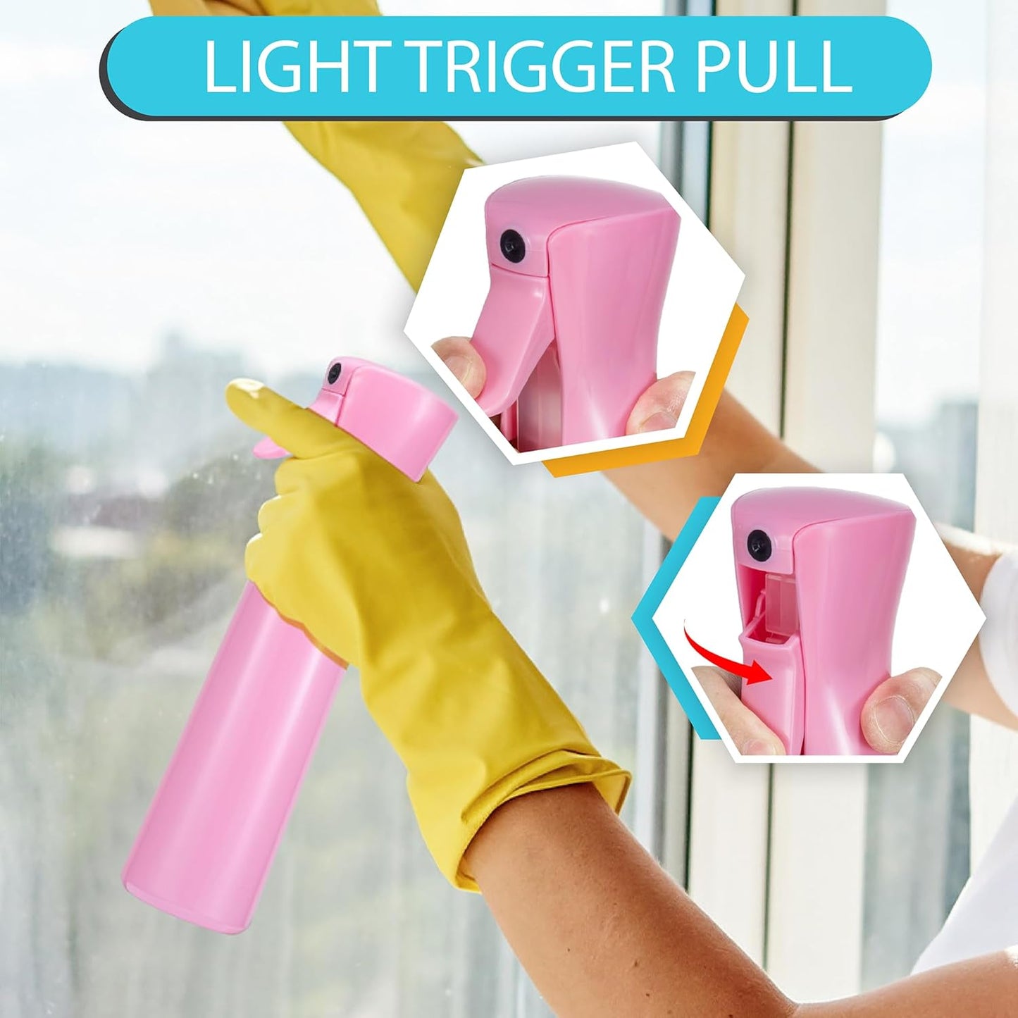 Hula Home Continuous Spray Bottle for Hair (10.1oz/300ml) Empty Ultra Fine Plastic Water Mist Sprayer – For Hairstyling, Cleaning, Salons, Plants, Essential Oil Scents & More - Pink