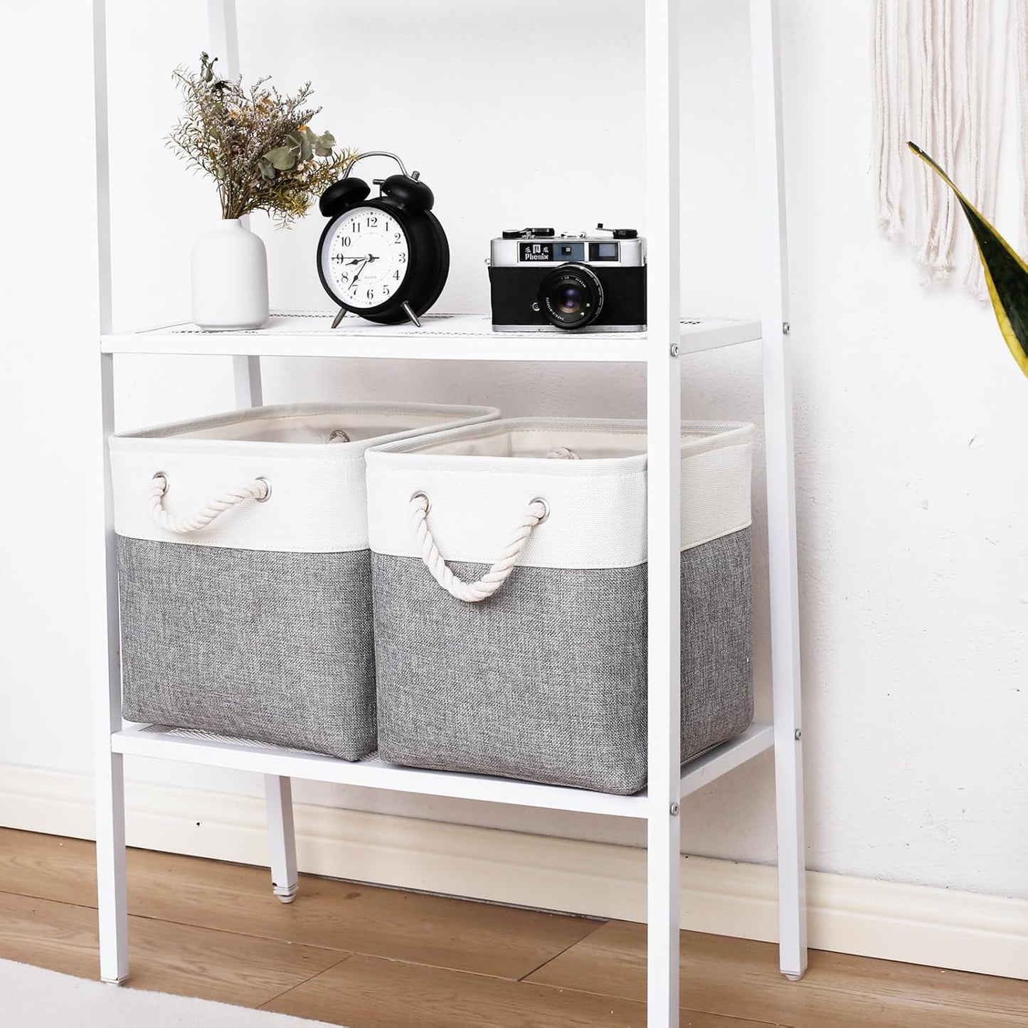 13 x 13 Inch Storage Cubes,6 Pack Cube Storage Bins for Shelves，Fabric Collapsible Storage Bins with Handles, Foldable Storage Basket for Organizing Clothes, Toys, Books (White&Gray)