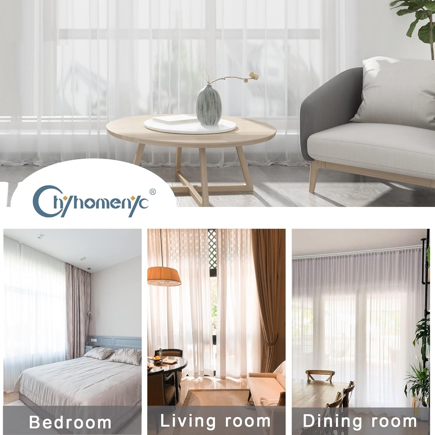 Chyhomenyc Sheer Curtains 120 Inch Extra Long, 2 Pieces, Rod Pocket Top Soft Voile Texture Window Draperies Lightweight & Airy Panels for Living Room/Bedroom, Each 42W x 120L inches, Ivory