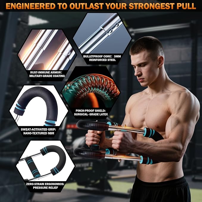 Twister Arm Trainer, 60-110lb Adjustable Chest Workout Equipment, Anti-Slip Grips & Double-Spring Safety, Arm Trainer for Men/Women, Portable Home Fitness Equipment
