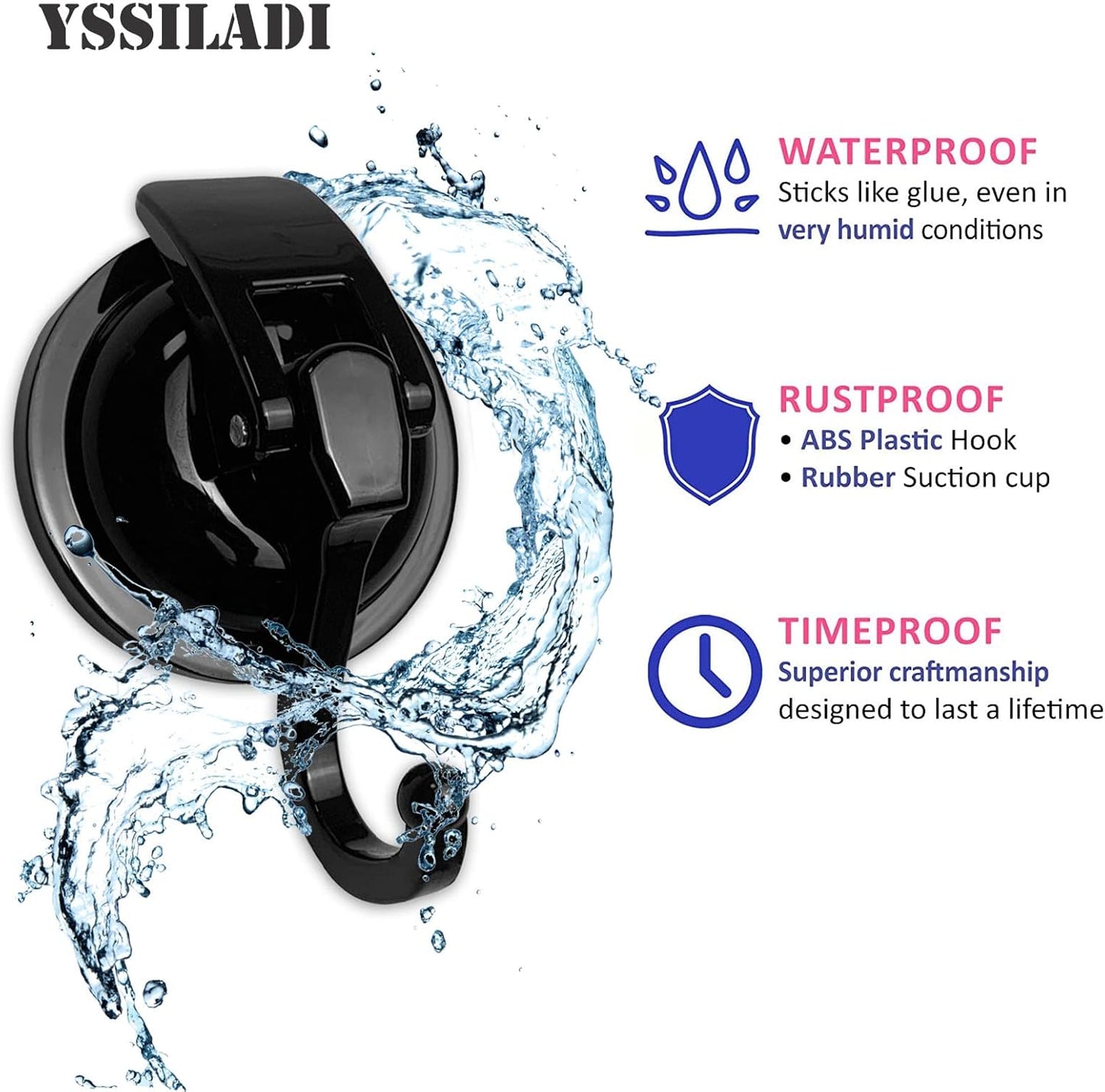 Heavy Duty Vacuum Suction Shower Hooks - Glass Suction Cup Bathroom Robe Hooks, Reusable, No Hole Punched, for Garland Decoration (Black, 6 Pack)