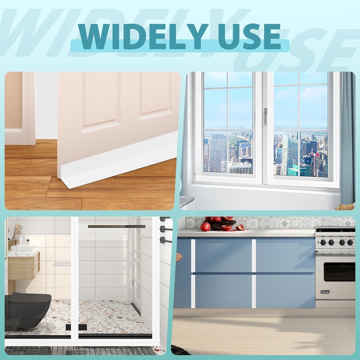 Weather Stripping Door Draft Stopper Flexible Self Adhesive Silicone Door Seal Strip for Glass Doors Windows and Shower Glass Gaps, 2 Inch Wide X 40 Feet Long, White