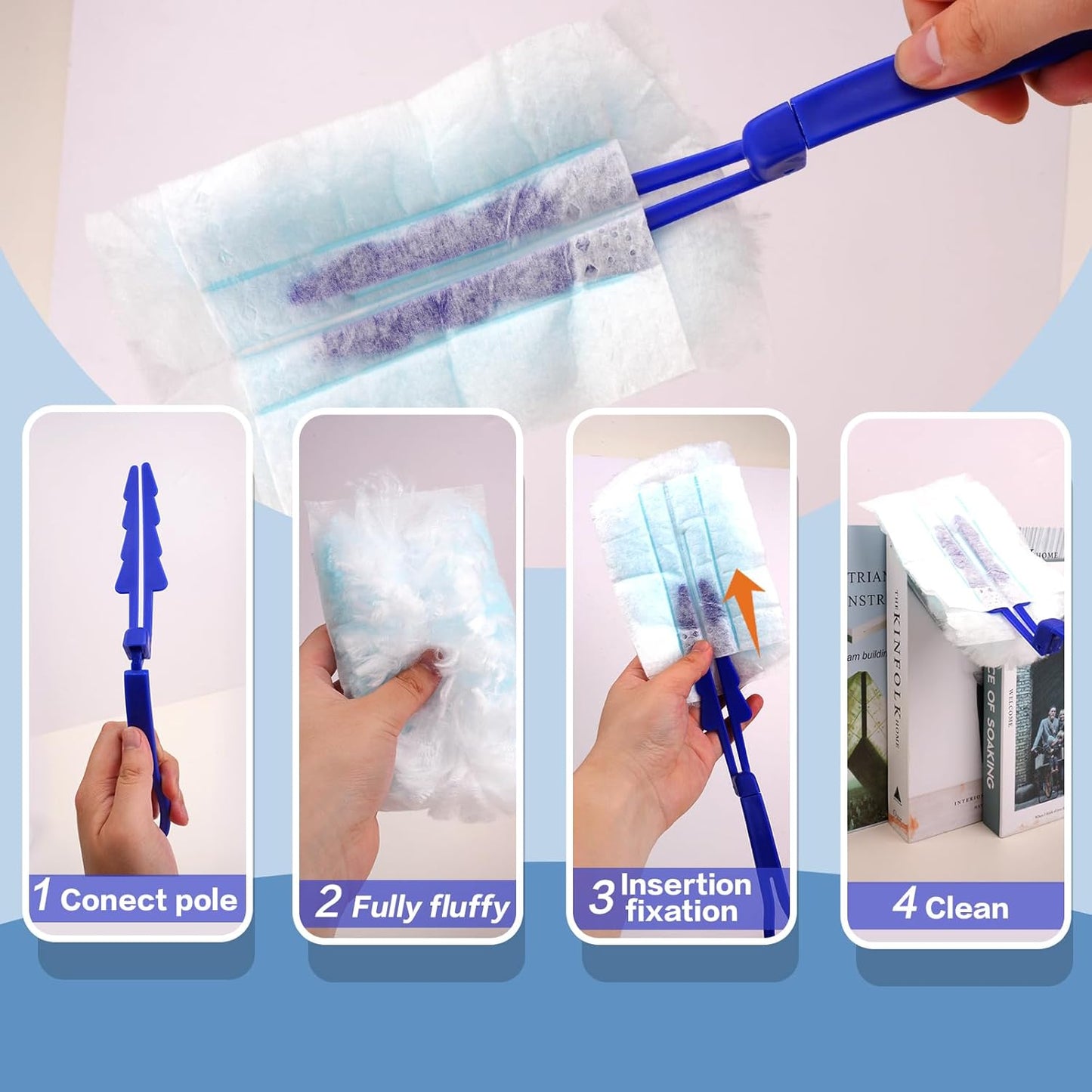 180° Dusters Multi Surface Duster Refills Kit Extender Handle (1 Long Handle to + 1 Short Handle + 15 Duster Refill)