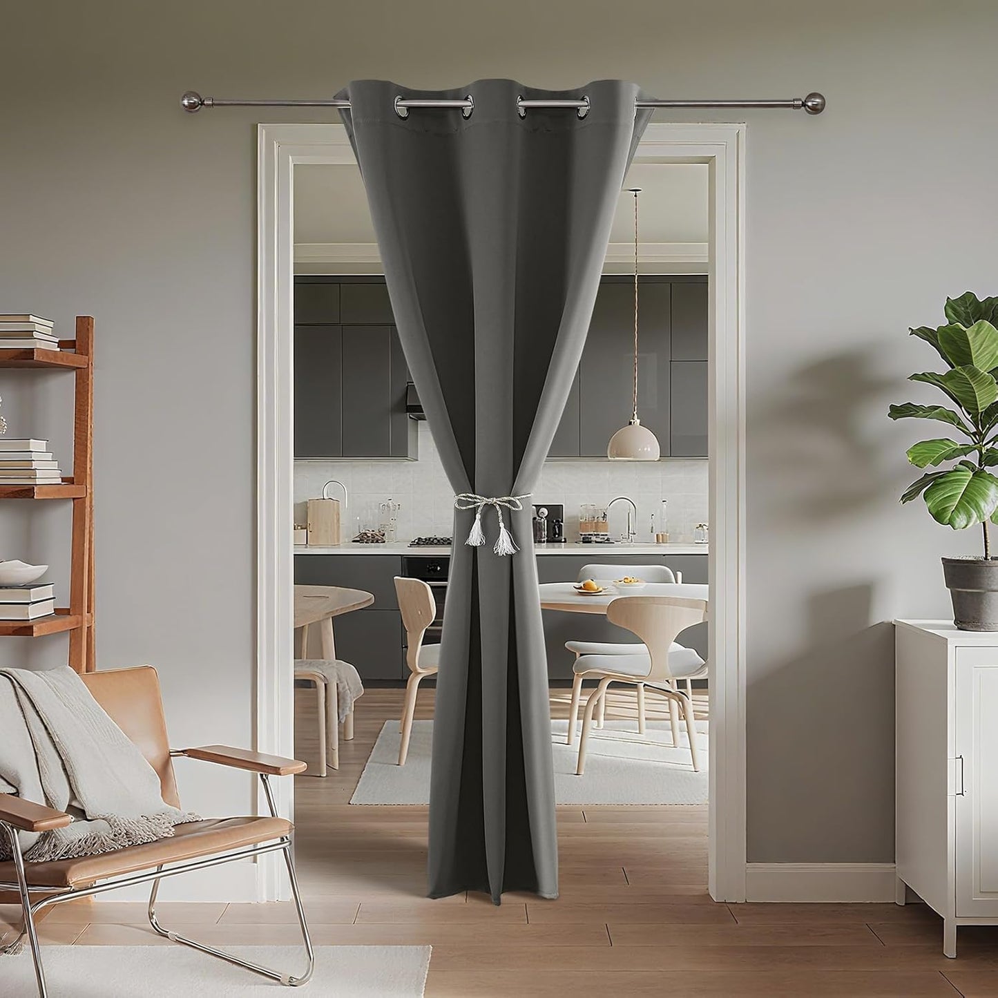 Joydeco Blackout Door Curtain for Doorway Privacy 96 Inches Long, Grommet Closet Curtain for Open Closet, Room Divider for Bedroom Living Room (Light Grey, 52Wx96L, 1 Panel)
