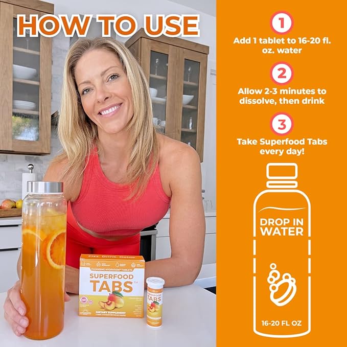 – Anti-Bloat Cleanse Drink with 15 Superfoods | Supports Digestion, Energy & Cravings | Vegan, Non-GMO | 60 Effervescent Tabs – Peach Mango Flavor