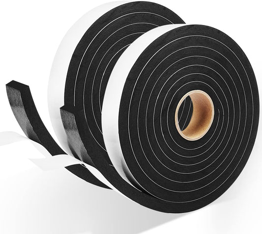 2 Rolls Weather Stripping Door Seal, 1''W x 3/8'' T Foam Tape Single Sided, Adhesive Closed Cell Weather Strip (Total 16 Feet Long)…
