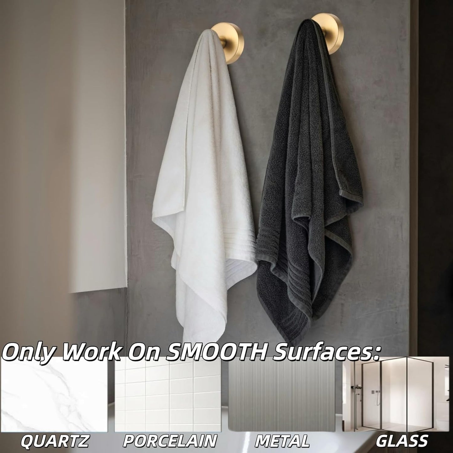 2025 Upgraded Stainless Steel Heavy Duty Suction Cup Hooks for Shower Bathroom Accessories Removable Hook for Glass Window Door Wall Hooks for Hanging Towels Robes Wreaths (Pack of 5, Gold)