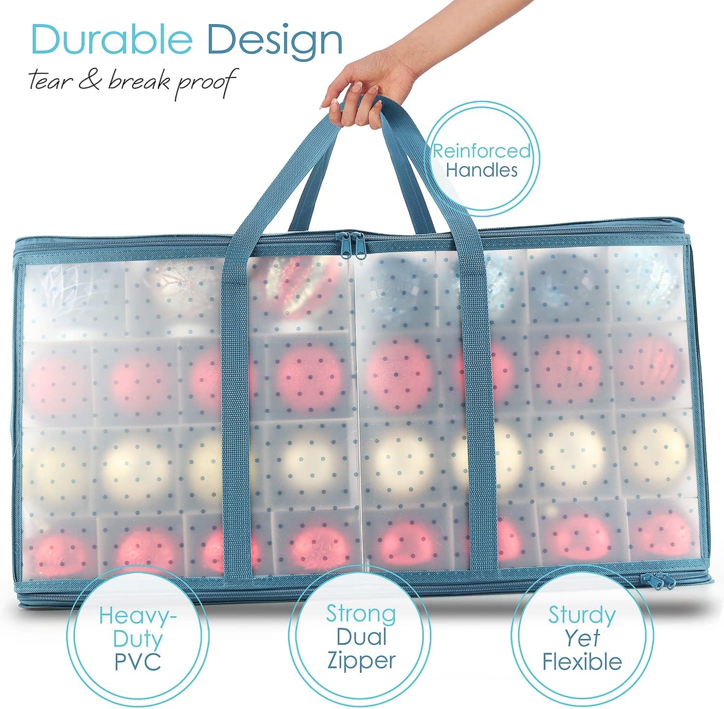 Hearth & Harbor Large Christmas Ornament Storage Box With Adjustable Dividers - Plastic Ornament Storage Container For 128 Holiday Ornaments or Decorations