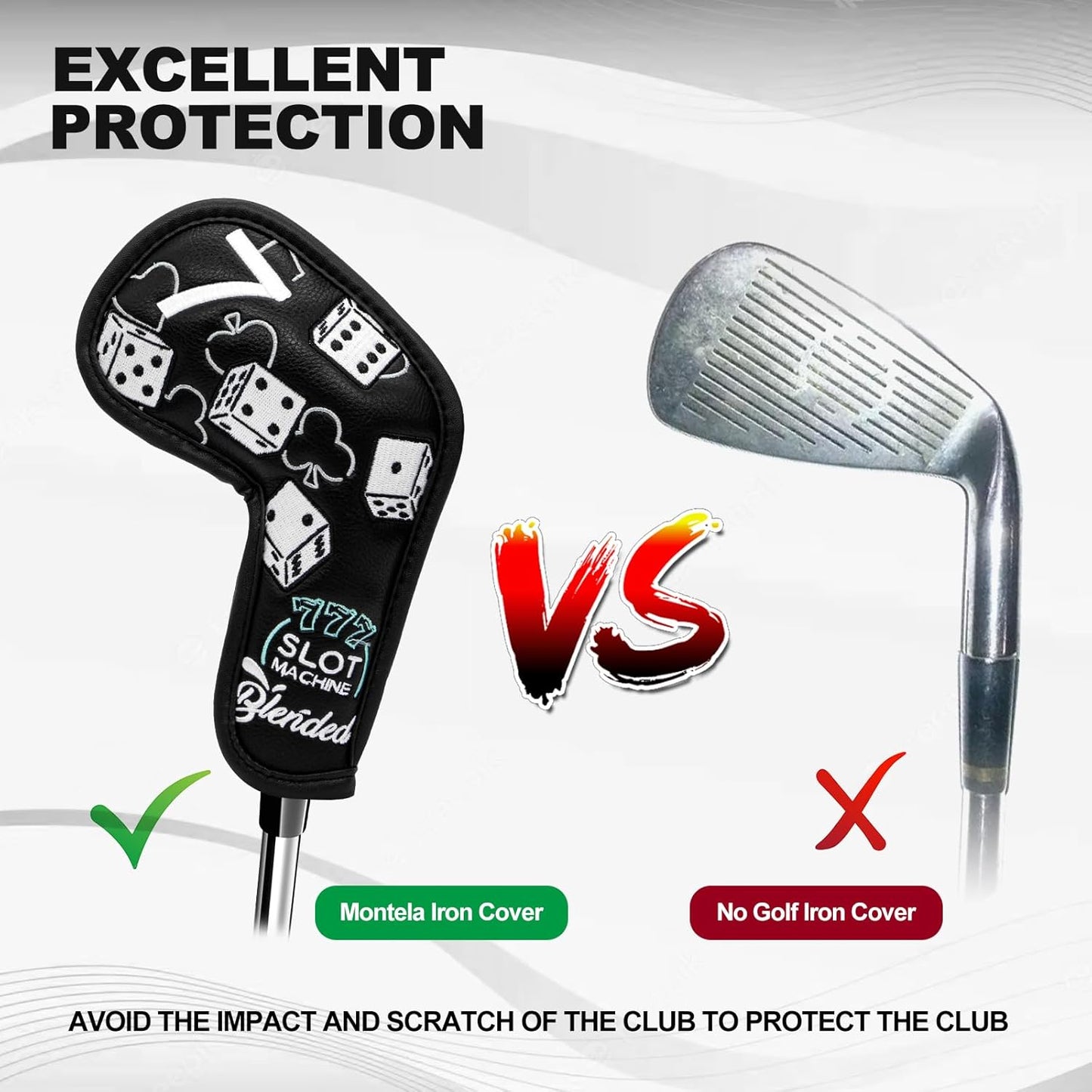 Golf Iron Covers Lucky 777 Golf Iron Headcover 10pcs Synthetic Leather Golf Clubs Iron Covers for Golf Clubs Head Covers for Irons with Magic Tape Fit All Brands