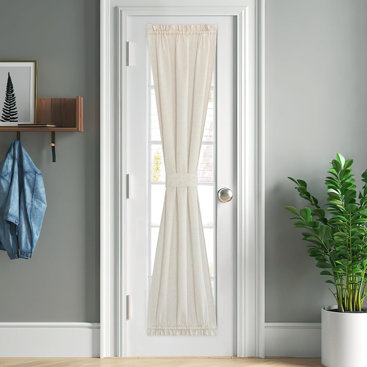 NICETOWN Door Window Curtains 80 inch Length, Farmhouse Linen Textured Front Back Door Curtains for Doorways/Entryway/Garage with Gather Tieback, 26 Inch Wide, 1 Panel, Natural