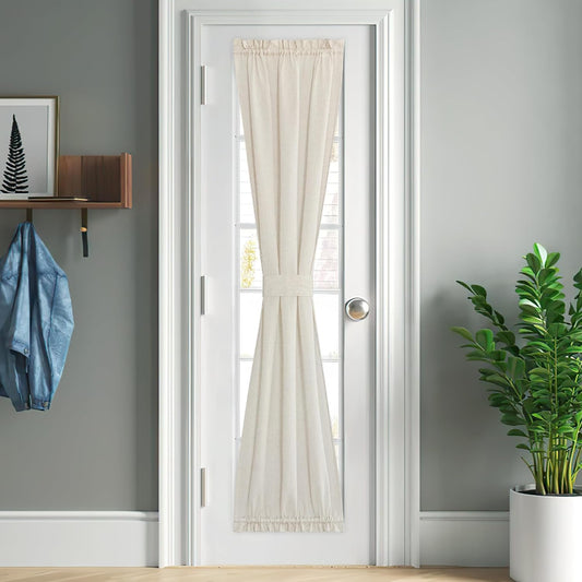 NICETOWN Door Window Curtains 80 inch Length, Farmhouse Linen Textured Front Back Door Curtains for Doorways/Entryway/Garage with Gather Tieback, 26 Inch Wide, 1 Panel, Natural