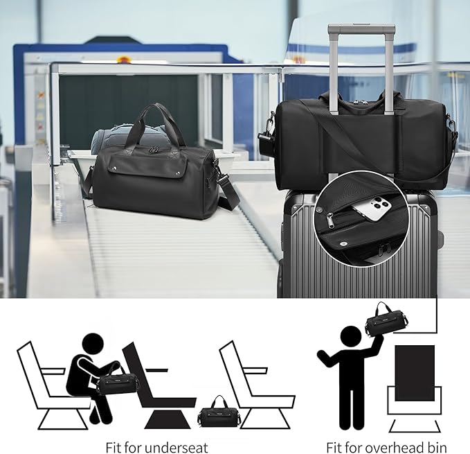 Small Gym Bag, Black Waterproof Duffle Bag for Men Women, Cordura Workout Bag with Trolley Sleeve, Duffle Bag for Travel, Sports, Fitness, Training, Yoga, Hospital