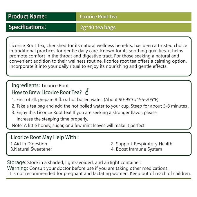 Samcci - Licorice Root Tea, Premium 40 Licorice Root Tea Bags -Natural Sweet - Non-GMO - Naturally Caffeine-free - Soothes Digestion & Promote Respiratory Health