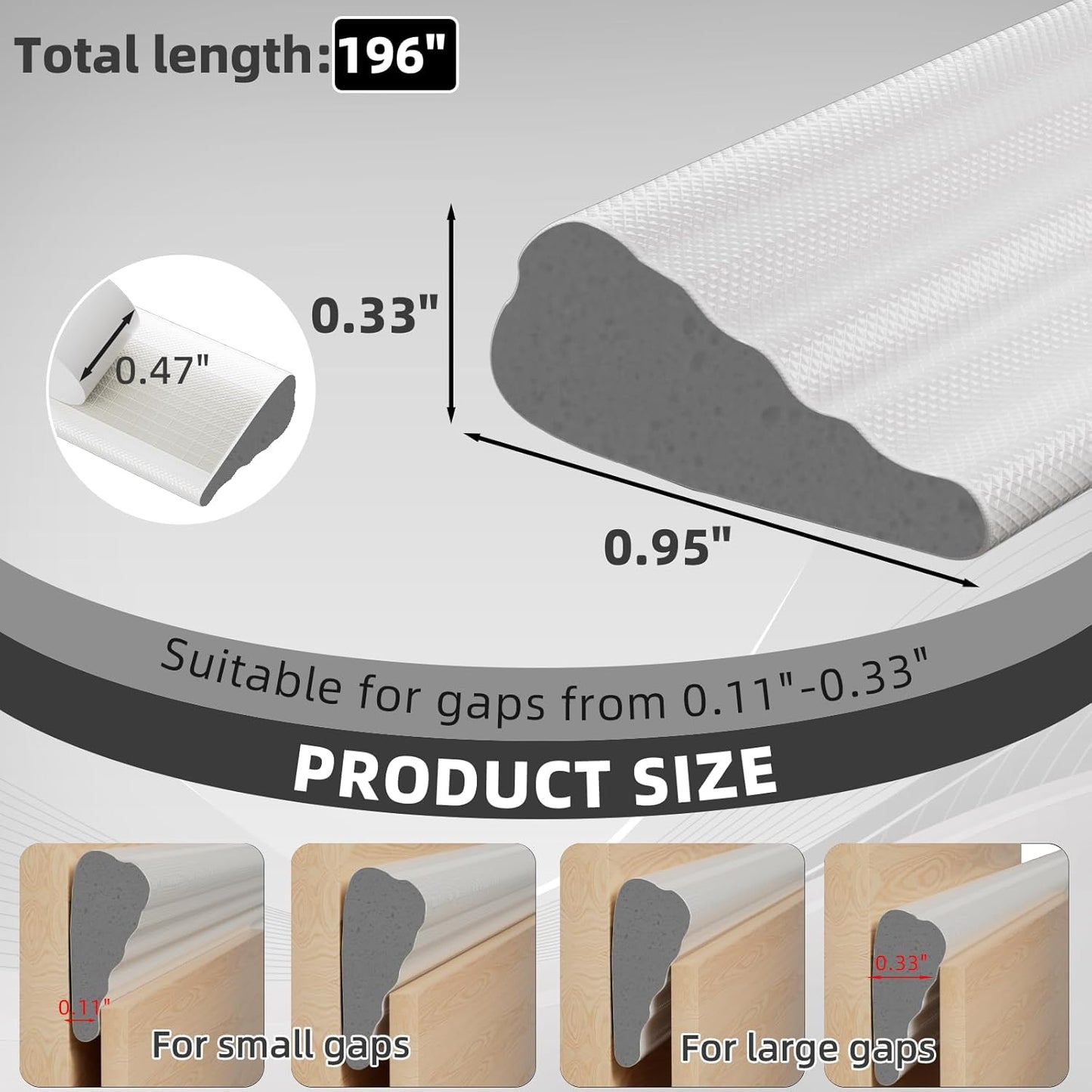 196" Wedge Weather Stripping Door Seal Strip for Door Frame & Window,Self Adhesive Window Insulation Draft Stopper Seal for Winter,Gray Foam Door Gap Filler for Soundproofing Light Blocker,White