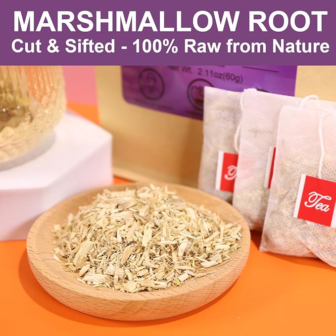 FullChea - Marshmallow Root Tea, 2g X 30 Count - Premium Natural Dried Cut & Sifted Althaea Officinalis - Non-GMO - Caffeine-free - Respiratory Support & Promote Digestion