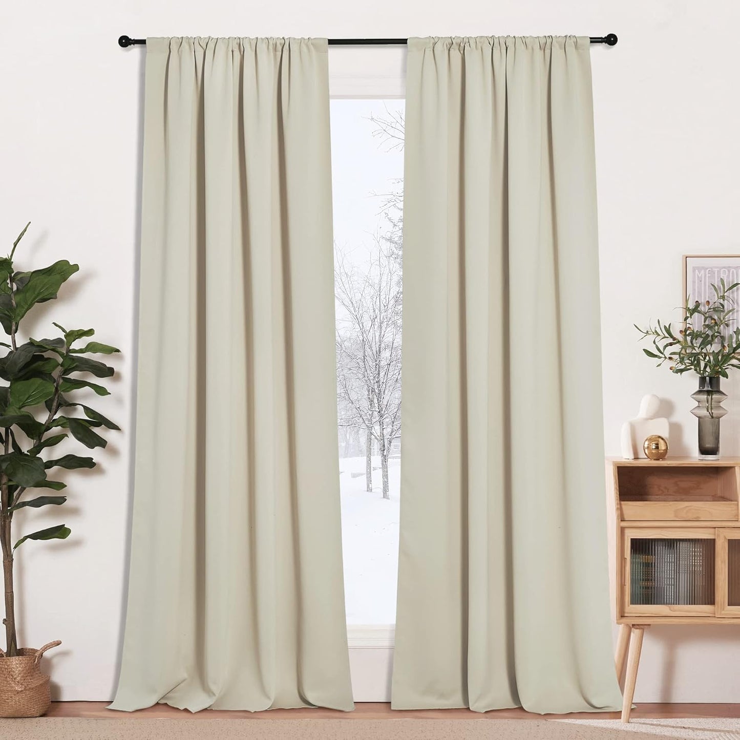 RYB HOME Blackout Curtains for Living Room, Large Window Shades for Bay Window Dining Parlor Bedroom Patio Door, Wide 52 x Long 102 inches, Beige, 2 Panels