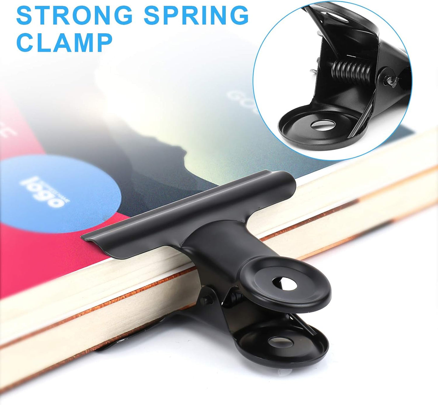 10 Pack Bulldog Clips 2.5 Inches Large Hinge Paper Clips Metal Hinge Clips for Crafts, Food Bags, Drawings, Photos at Home Kitchen & Office Usage, Black, 63mm