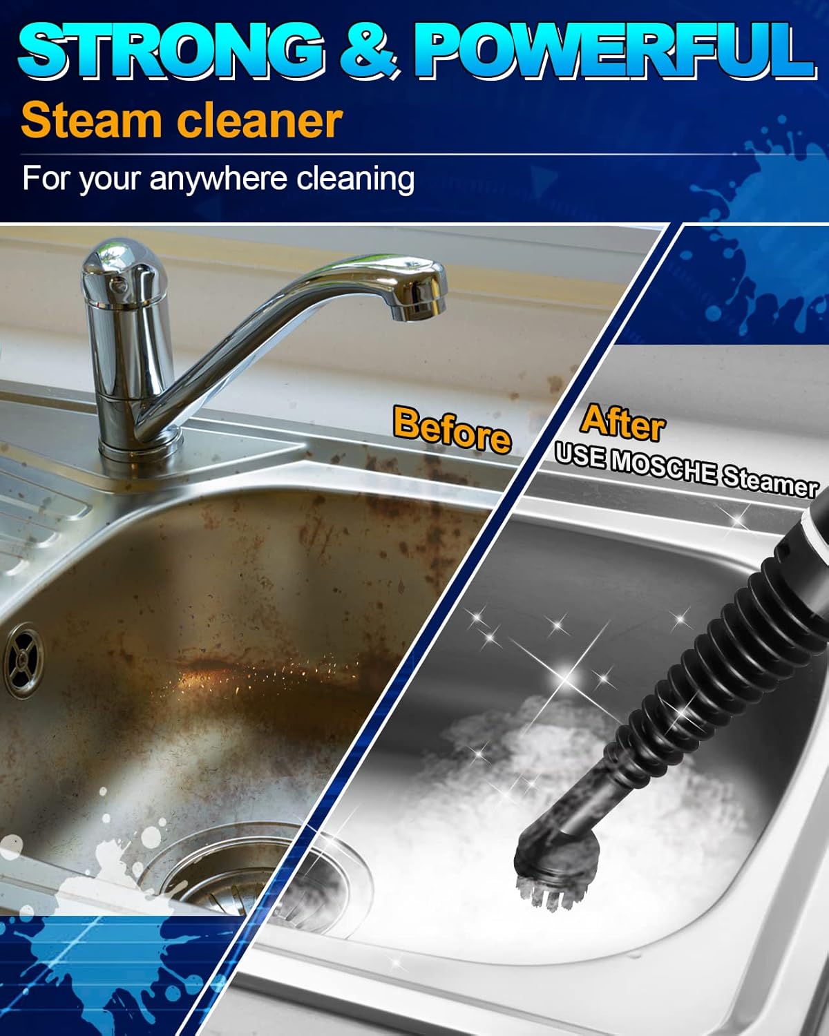 Handheld Pressurized Steam Cleaner with 11-Piece Accessory Set, Multi-Surface Steamer for Cleaning, All Natural Steam Cleaner for Home, Upholstery, Car, Floor, Kitchen and More