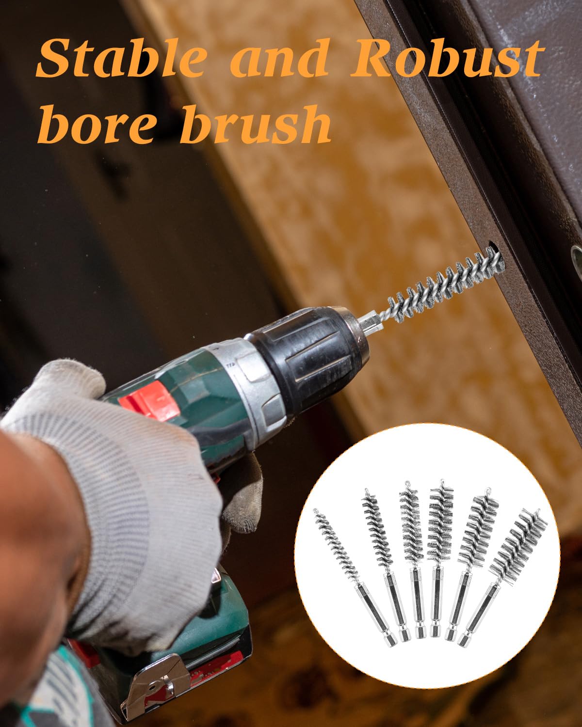 24 pcs Bore Brush for Drill, Stainless Steel Wire Cleaning Brush Set, Abrasive Wire Bore Brushes Set with 1/4 Inch Hex Shank for Rust, Cleaning Tubes (8/10/12/15/17/19MM)