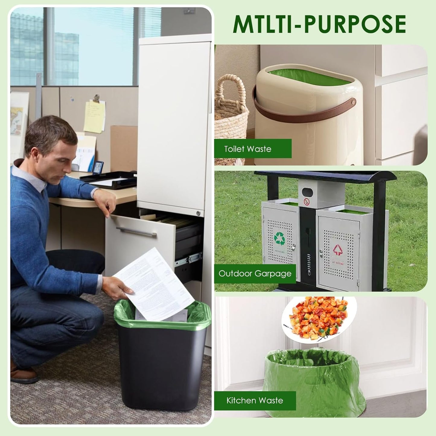 10-13 Gallon Compostable Trash Bags with Drawstring, Heavy Duty Extra Thick 1 Mil, 49.21 Liter, Tear Resistant & Odorless Kitchen Food Scrap Waste Bag, US BPI and OK Compost Home Certified (30 Count)