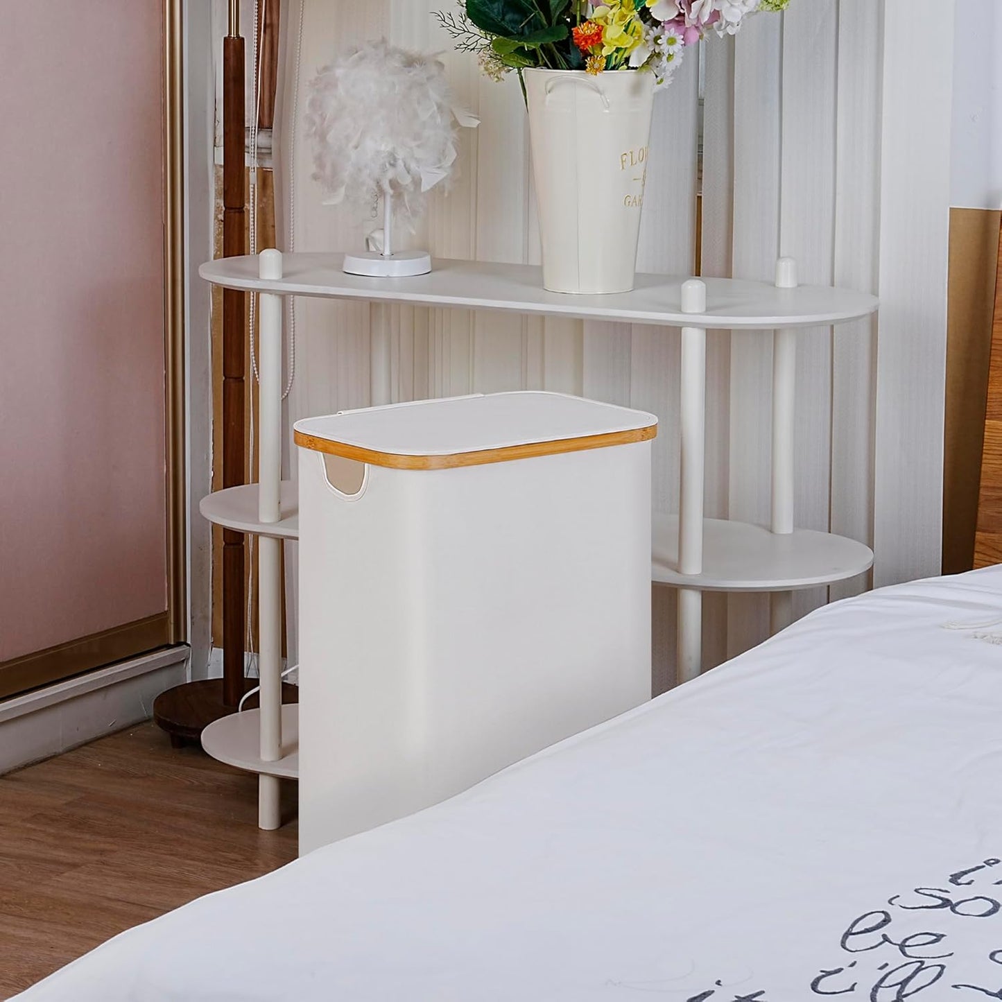 100L Laundry Hamper with Lid, Lagre Basket with Bamboo Handles,Foldable Clothes Hamper Tall Dirty Laundry Basket for Clothes Toys Towels Organizing,Beige