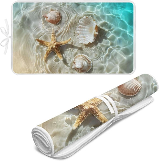 Ironing Mat Thickened Beach Starfish Ironing Blanket Travel Portable Ironing Pad Travel Isolate Heat Pad Cover for Washer Dryer Table Top Countertop 32 x 16 Inch