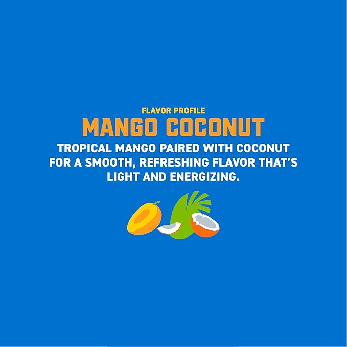Gorilla Energy Drink, Mango Coconut, 200mg Natural Caffeine, Real Fruit Juice Squeezed & Concentrated, L-Theanine, Taurine, Ginseng, Acetyl L-Carnitine, No Added Sugar and No Artificial Colors, 12 Pack