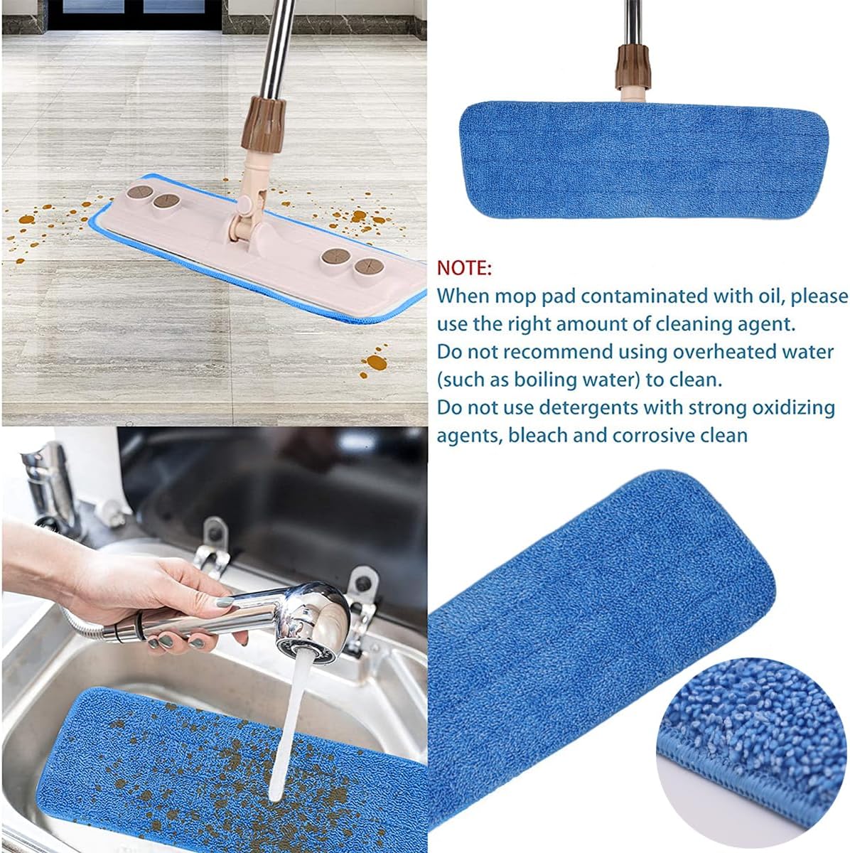 18 Inch Microfiber Spray Mop Replacement Heads Compatible with Bona, Washable Reusable Flat Mop Head Spray Mop Pads Microfiber Cleaning Pads for Wet/Dry Mops - Blue (10 Pack)
