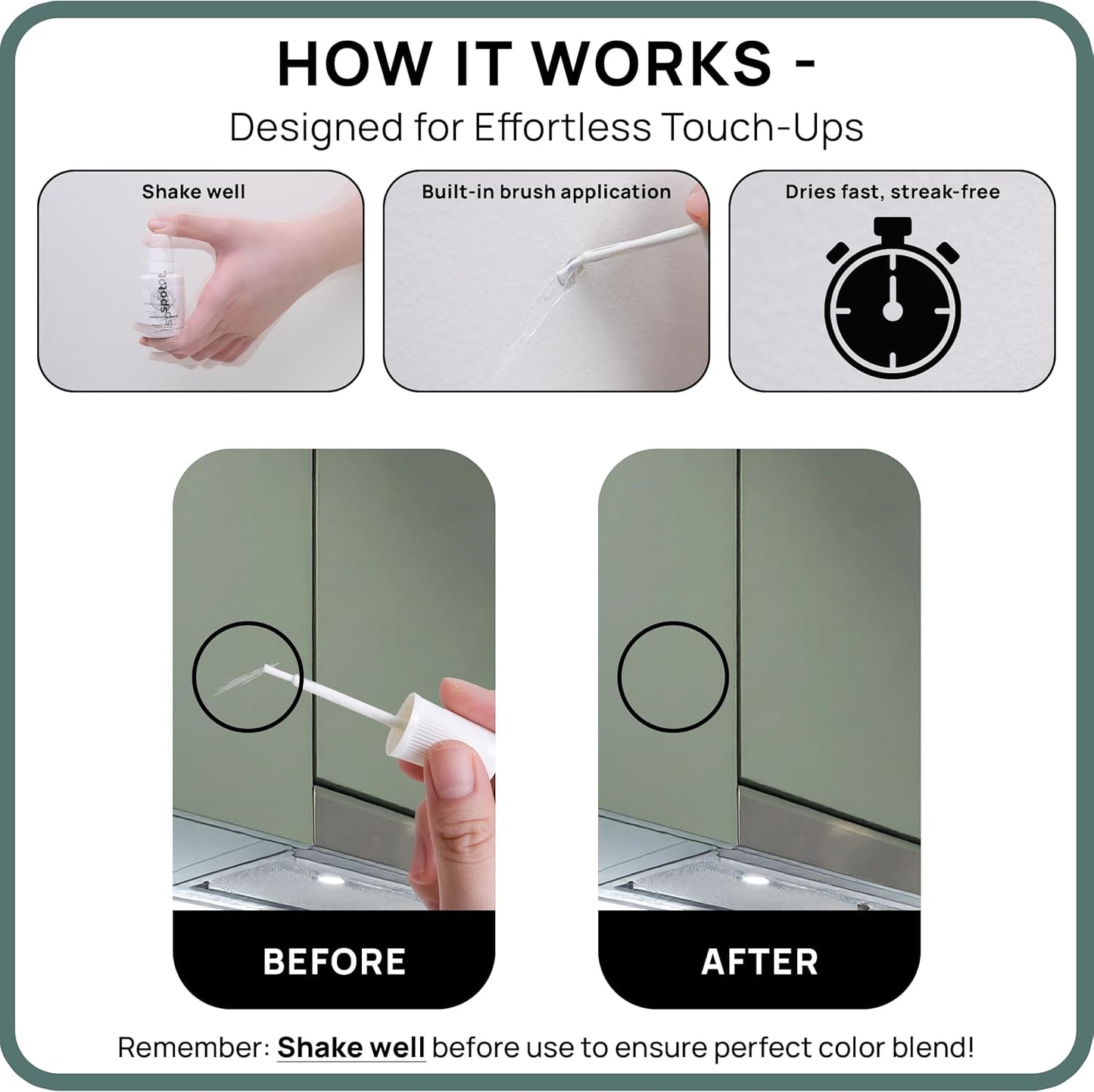 spot. Touch-Up Paint | Matte Finish for Cabinets, Walls, Doors & Furniture | Multi-Tone Green Repair Kit | Quick-Dry, Self-Priming, Low-Odor, Eco-Friendly | No-Sanding or Primer Needed | 3 Pack