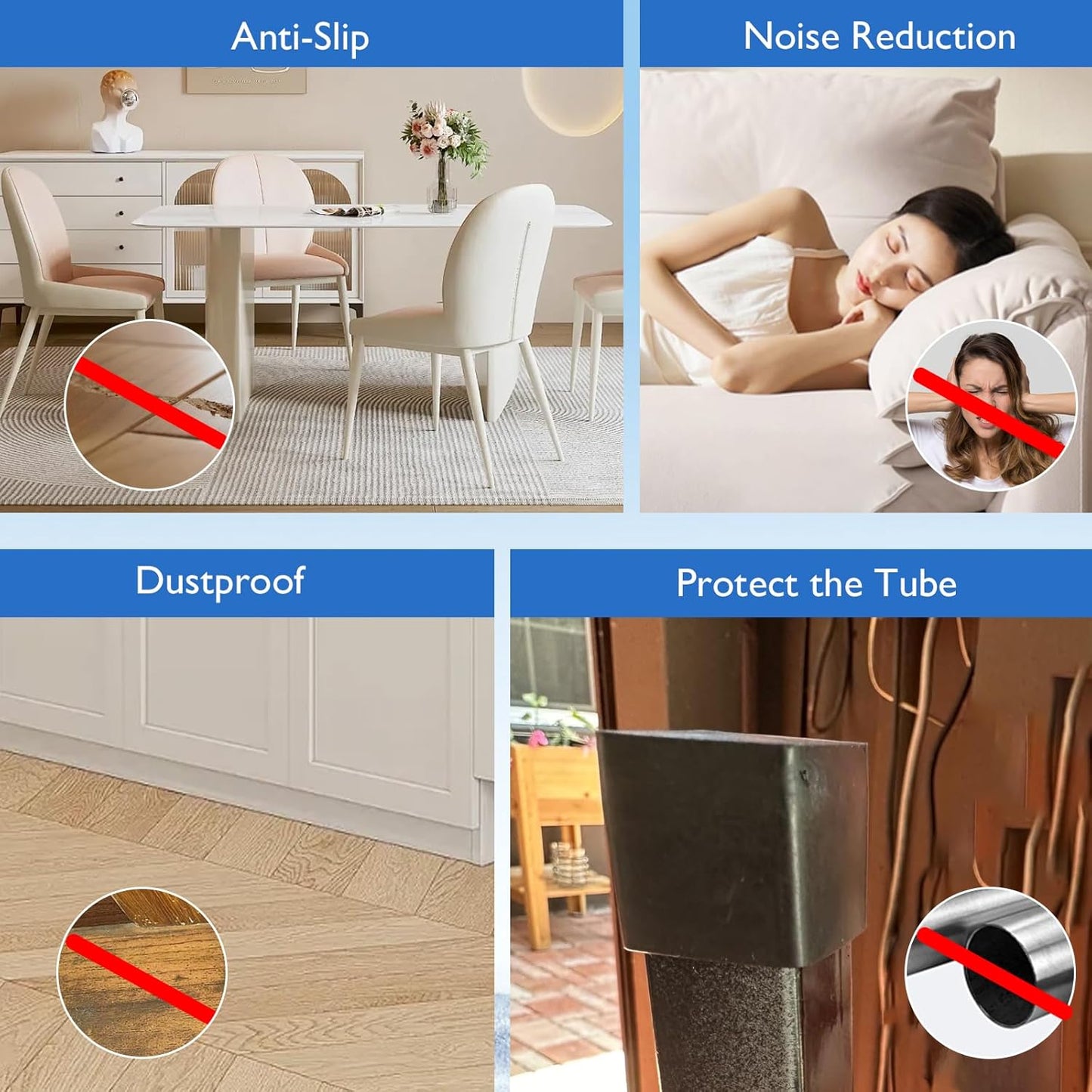 16 Pcs 1-1/2" x 1-1/2" Square Rubber Chair Leg Caps, PVC Table Leg Covers, Flexible & Anti-Slip Furniture Leg End Caps, Chair Leg Floor Protectors for Bar Stool Leg Patio Indoor, Black