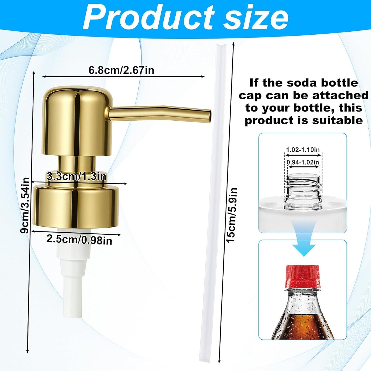 2 Pack Gold Soap Dispenser Pump Replacement Top Dispenser Pumps Refill Dispensers Liquid Hand Soap Dispensers Soaps Pumps Replacement for Lotion Regular Glass Mouth Bottles