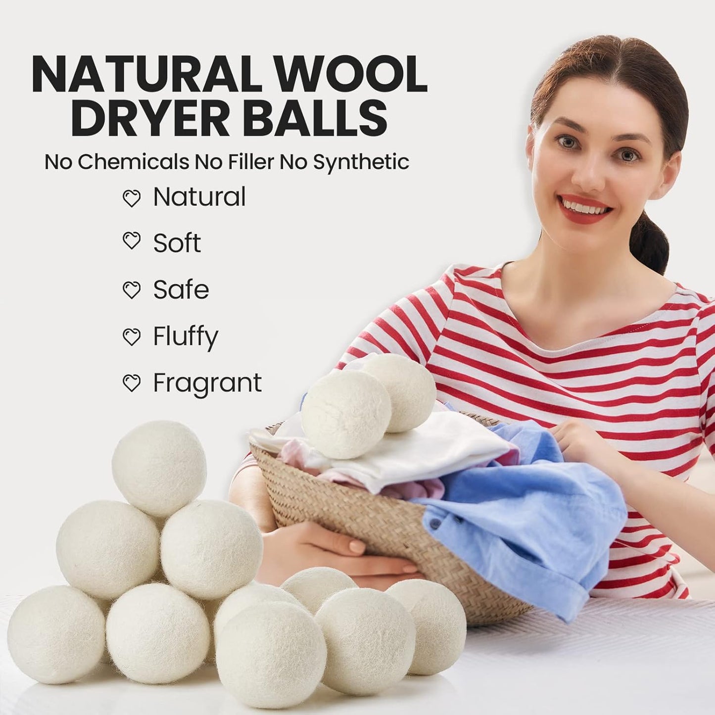Roowest 24 Pcs Wool Dryer Balls Set Reusable Laundry Wool Balls with Muslin Bags Fabric Softener Anti Wrinkle Anti Static Saving Energy and Time