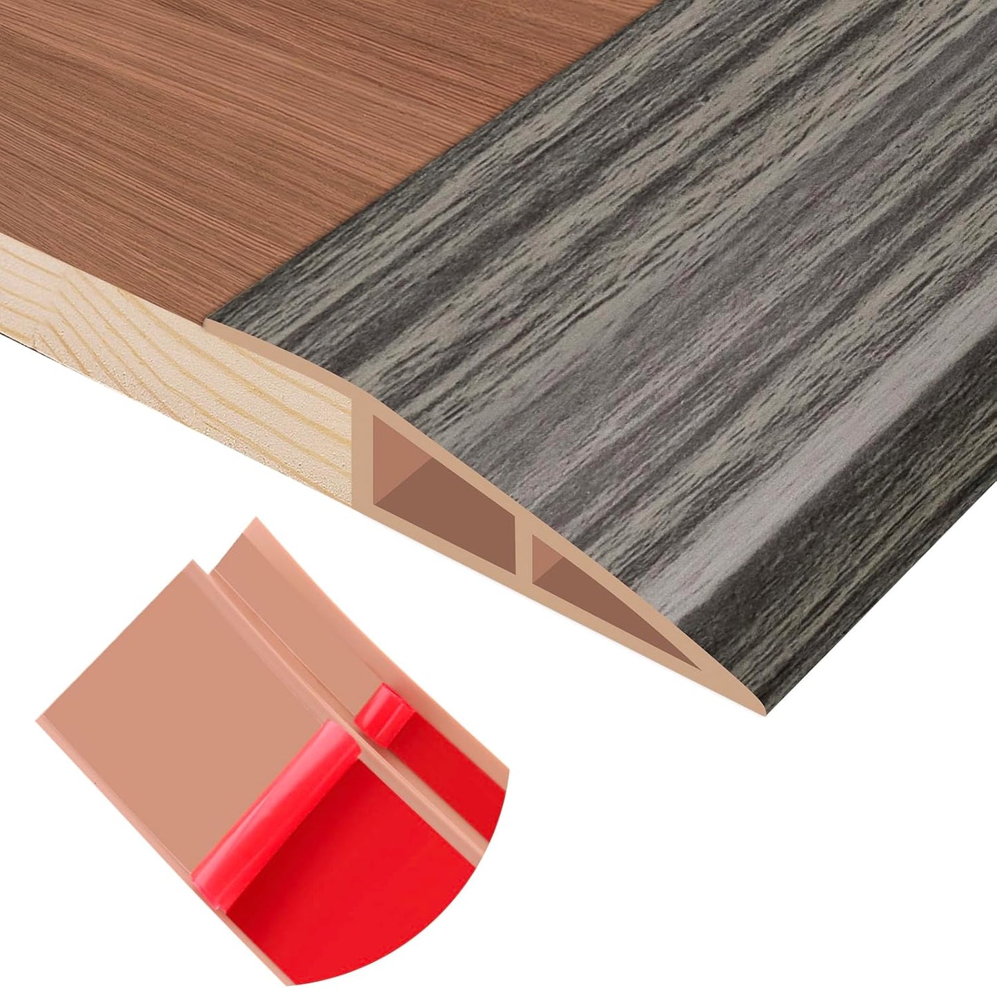 Floor Transition Strip Self Adhesive Vinyl Door Threshold for Doorways Carpet Edging Trim Overlap Edge Reducer for Laminate Floor, Carpet, Tile (Grayish Brown Wood Grain, 2/5" to 3/5", 3.3Ft)