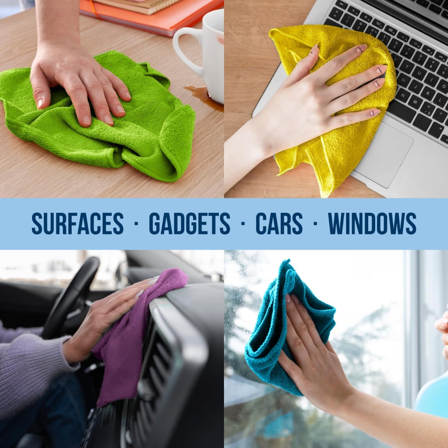 GREEN LIFESTYLE Chamois Cloth, Microfiber Cleaning Cloth 12 Pack, Borderless Towels Cleaning, Car Microfiber Towel, Drying Car Wash Towels (11.5" x 11.5", Multicolor)