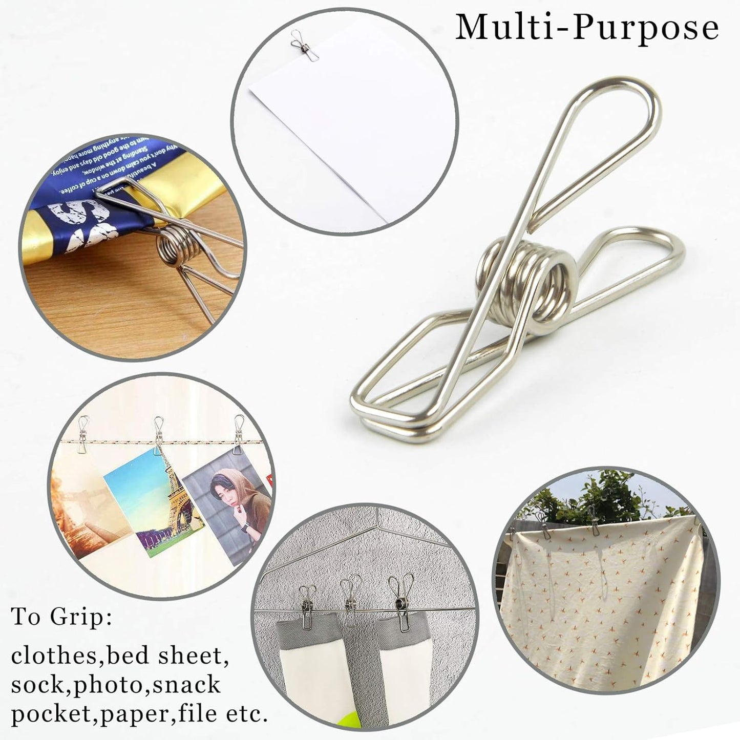 Wire Clothespins Laundry Chip Clips - 100 Pack Bulk Clothes Pins Heave Duty,Durable Metal Clothes Pegs Long-Lasting Strong-Grip Multi-Purpose for Clothesline,Snack Bags,Pictures,Paper at Home,Office
