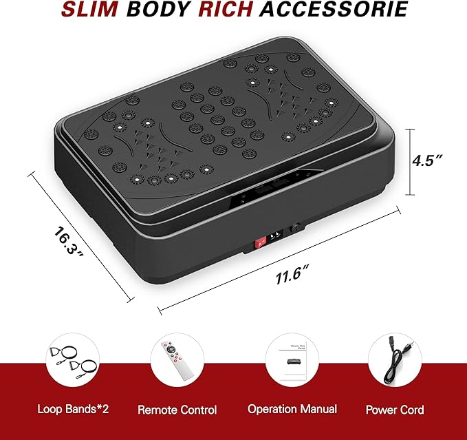 soges Vibration Plate Exercise Machine with Resistance Bands, Vibrating Plate for Lymphatic Drainage, Whole Body Vibrate Equipment, Weight Loss Home Fitness Workout, Black