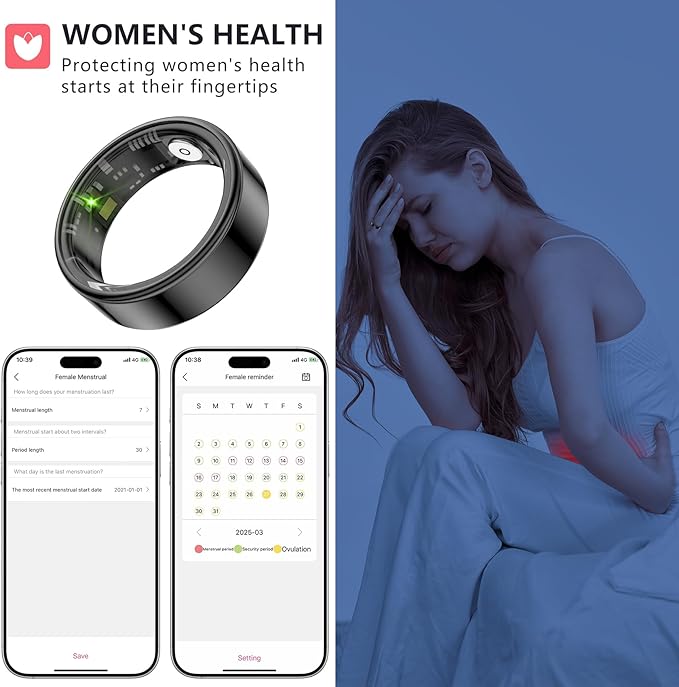 Thin Smart Ring for Fitness & Health Tracking -Heart Rate/Blood Oxygen Monitor, 5ATM Waterproof, Sleep Analysis, Pedometer -No APP Subscription Compatible with Smartphone (Black, 10)